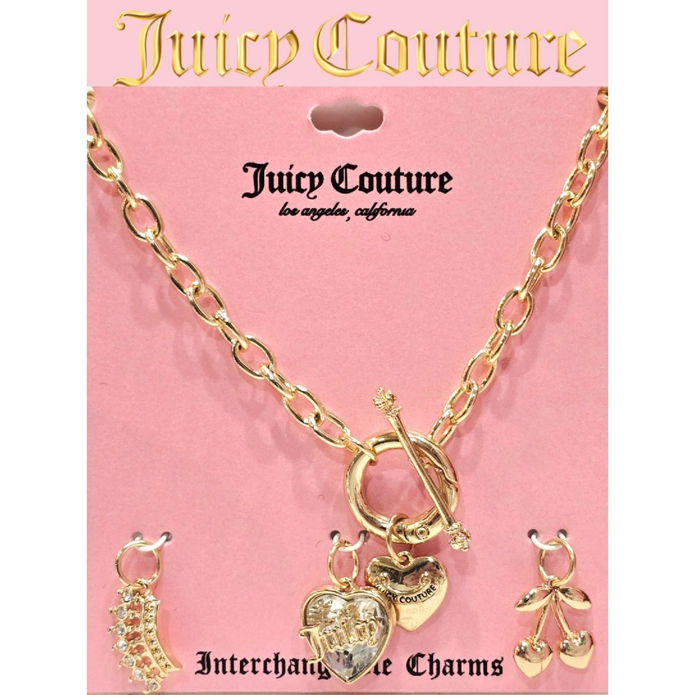 Juicy Couture Interchangeable Charms Heart, Cherry , & Crown Necklace